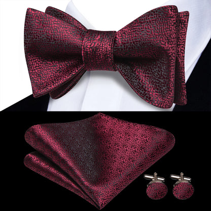 Men's Bow Tie, Handkerchief, and Cufflinks Set - Jacquard Floral Pre-Tied Butterfly Bowtie for Weddings and Business Events
