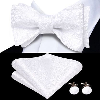 Men's Bow Tie, Handkerchief, and Cufflinks Set - Jacquard Floral Pre-Tied Butterfly Bowtie for Weddings and Business Events