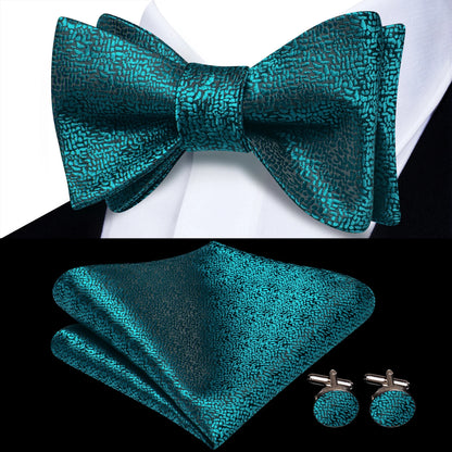 Men's Bow Tie, Handkerchief, and Cufflinks Set - Jacquard Floral Pre-Tied Butterfly Bowtie for Weddings and Business Events