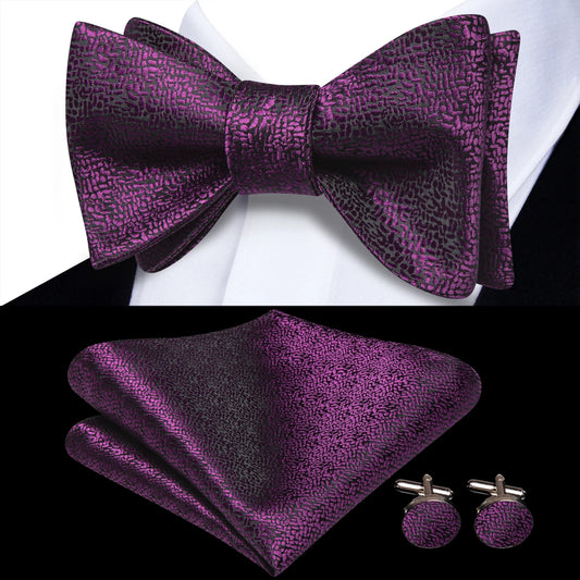 Men's Bow Tie, Handkerchief, and Cufflinks Set - Jacquard Floral Pre-Tied Butterfly Bowtie for Weddings and Business Events