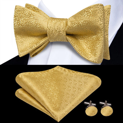 Men's Bow Tie, Handkerchief, and Cufflinks Set - Jacquard Floral Pre-Tied Butterfly Bowtie for Weddings and Business Events