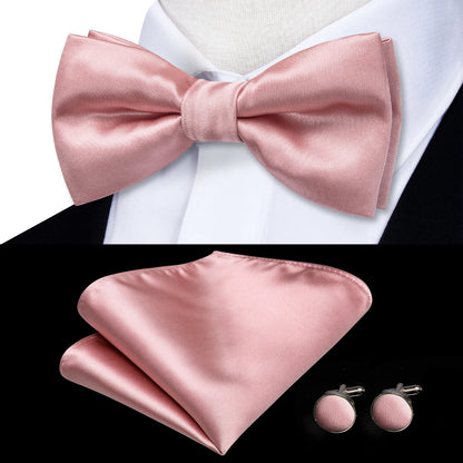 Men's Jacquard Silk Black and Gold Striped Bow Tie Set with Handkerchief and Cufflinks - Pre-Tied Butterfly Bowknot Gift for Adults