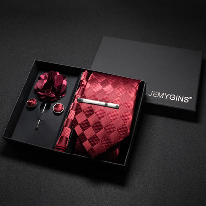 Wine Red Men Tie Paisley Silk Tie Pocket Square Cufflink Luxury Gift Box Set Wedding Gravat Accessories Neck Tie for Men