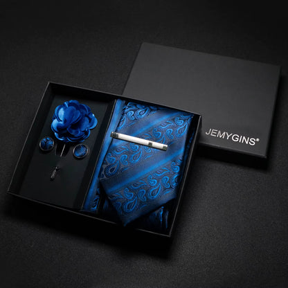 Wine Red Men Tie Paisley Silk Tie Pocket Square Cufflink Luxury Gift Box Set Wedding Gravat Accessories Neck Tie for Men