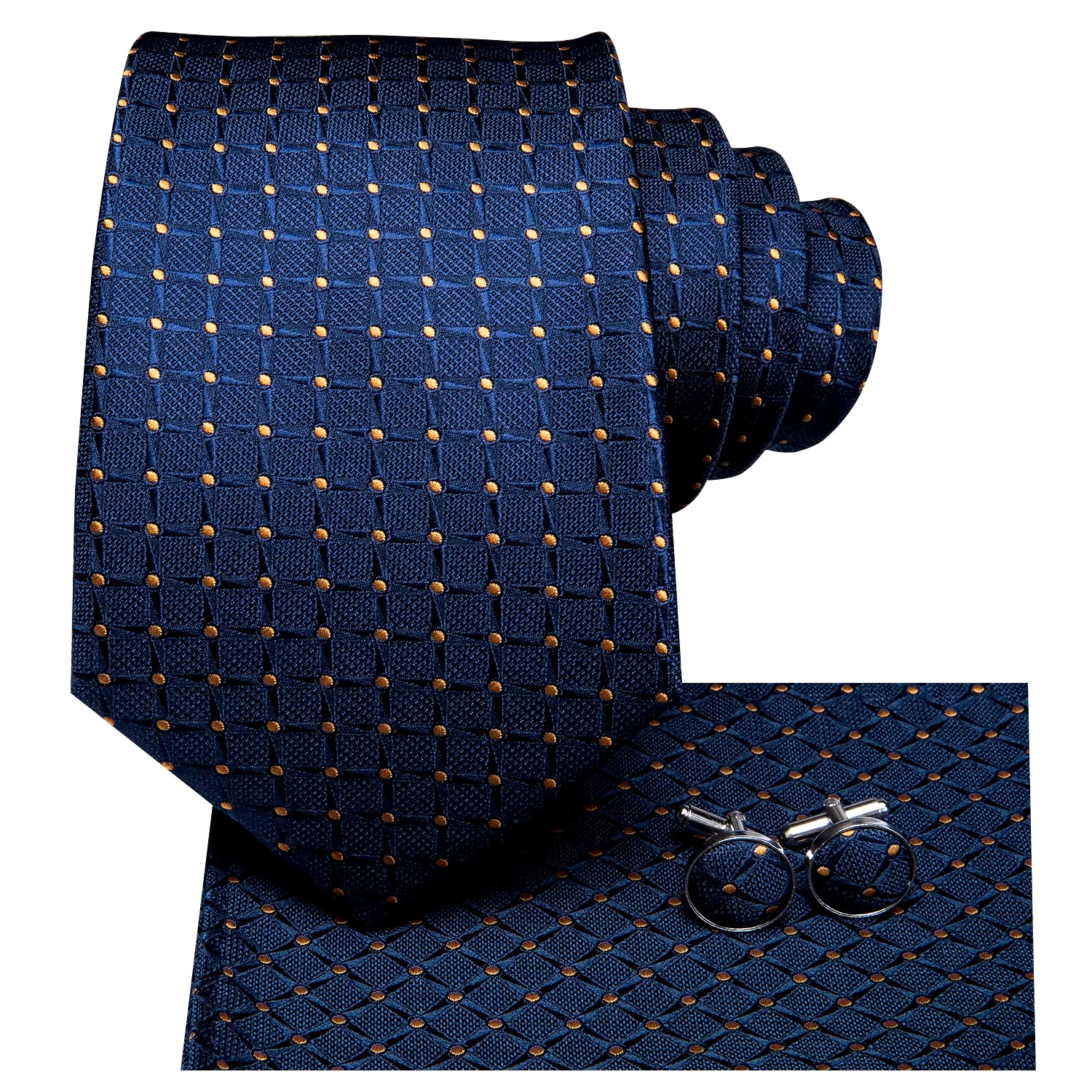 Business Tie for Men Silk Blue Tie Dots Necktie Set Plaid Cufflinks for Wedding Business Tie 150Cm  SN-3529 Dropshipping