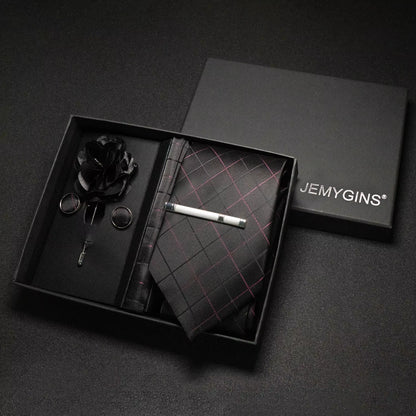 Wine Red Men Tie Paisley Silk Tie Pocket Square Cufflink Luxury Gift Box Set Wedding Gravat Accessories Neck Tie for Men