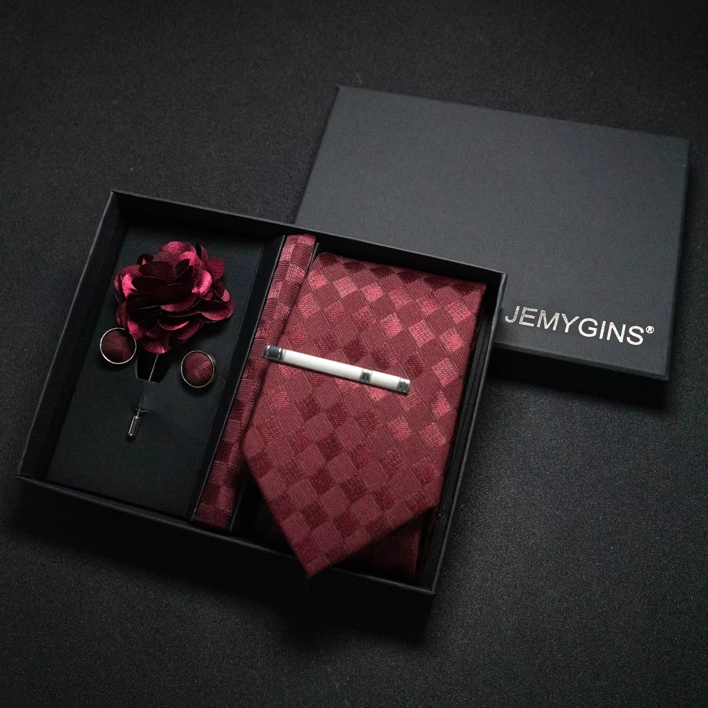 Wine Red Men Tie Paisley Silk Tie Pocket Square Cufflink Luxury Gift Box Set Wedding Gravat Accessories Neck Tie for Men