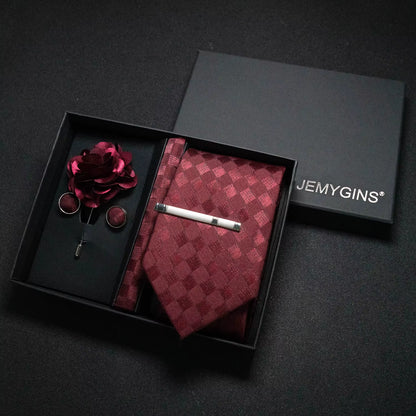 Wine Red Men Tie Paisley Silk Tie Pocket Square Cufflink Luxury Gift Box Set Wedding Gravat Accessories Neck Tie for Men