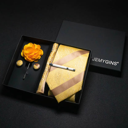 Wine Red Men Tie Paisley Silk Tie Pocket Square Cufflink Luxury Gift Box Set Wedding Gravat Accessories Neck Tie for Men