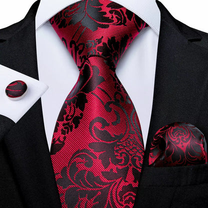 Designer Red Burgundy Plaid Silk Wedding Tie for Men Handky Cufflink Gift Mens Necktie Fashion Business Party Dropshiping