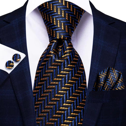 Business Tie for Men Silk Blue Tie Dots Necktie Set Plaid Cufflinks for Wedding Business Tie 150Cm  SN-3529 Dropshipping