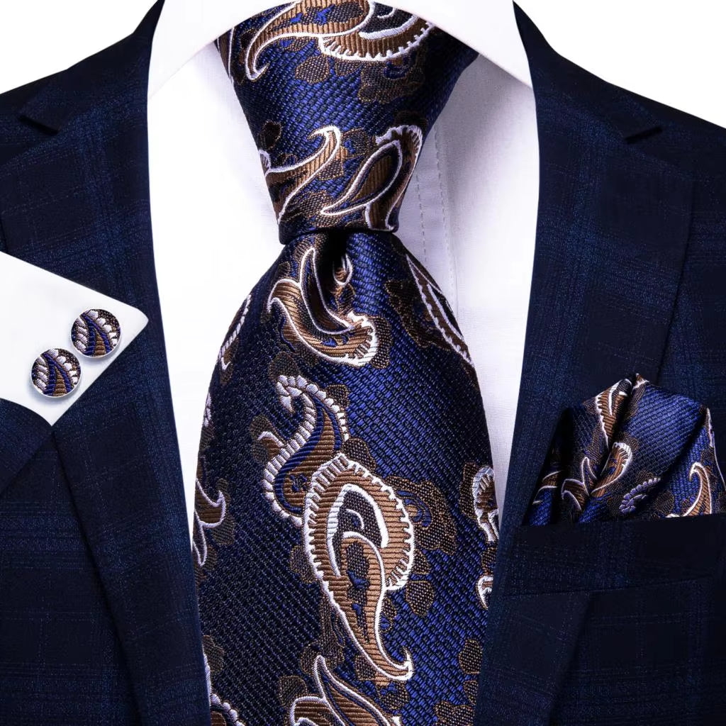 Business Tie for Men Silk Blue Tie Dots Necktie Set Plaid Cufflinks for Wedding Business Tie 150Cm  SN-3529 Dropshipping