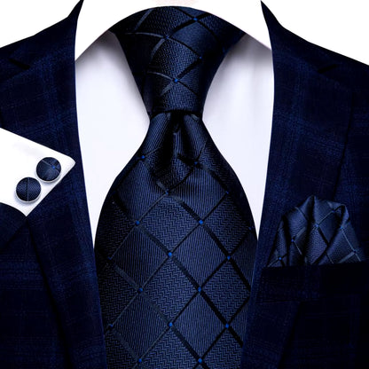 Business Tie for Men Silk Blue Tie Dots Necktie Set Plaid Cufflinks for Wedding Business Tie 150Cm  SN-3529 Dropshipping