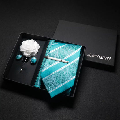 Wine Red Men Tie Paisley Silk Tie Pocket Square Cufflink Luxury Gift Box Set Wedding Gravat Accessories Neck Tie for Men